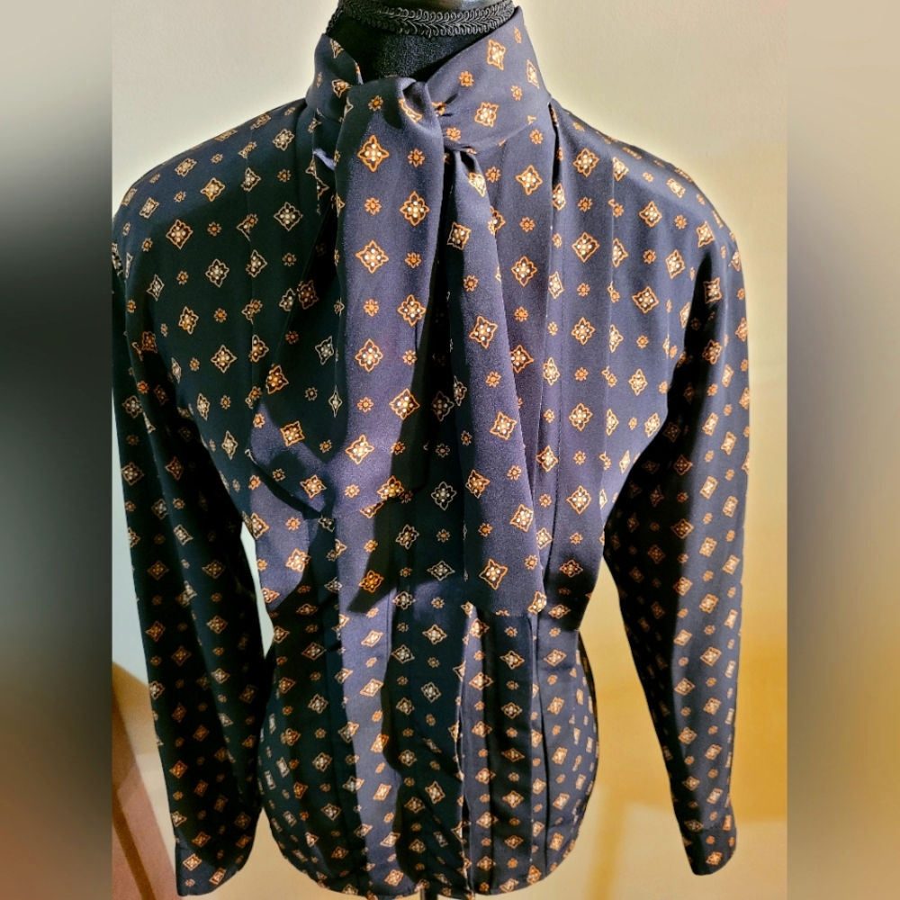Black and Gold Vintage Bow Blouse